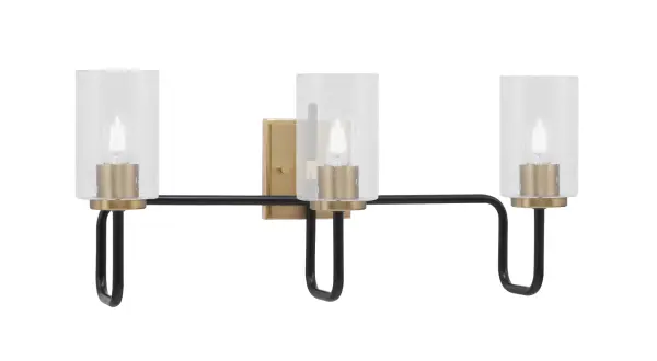 The Sandia 3-Light Bath Bar combines striking Matte Black and New Age Brass finishes with unique bubble glass shades. Perfect for contemporary bathrooms, it provides excellent illumination while serving as a statement piece.
