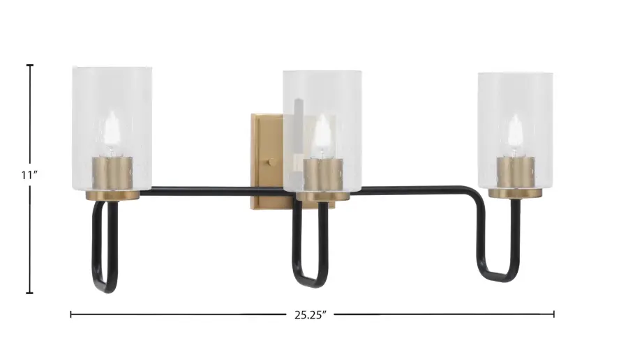 Sandia 3-Light Bath Bar in Matte Black & New Age Brass with Clear Bubble Glass - Image 2