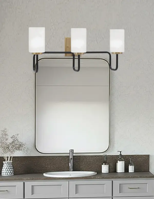 Elegant Two-Tone Bath Bar with Luxurious Marble Glass Shades - Image 3