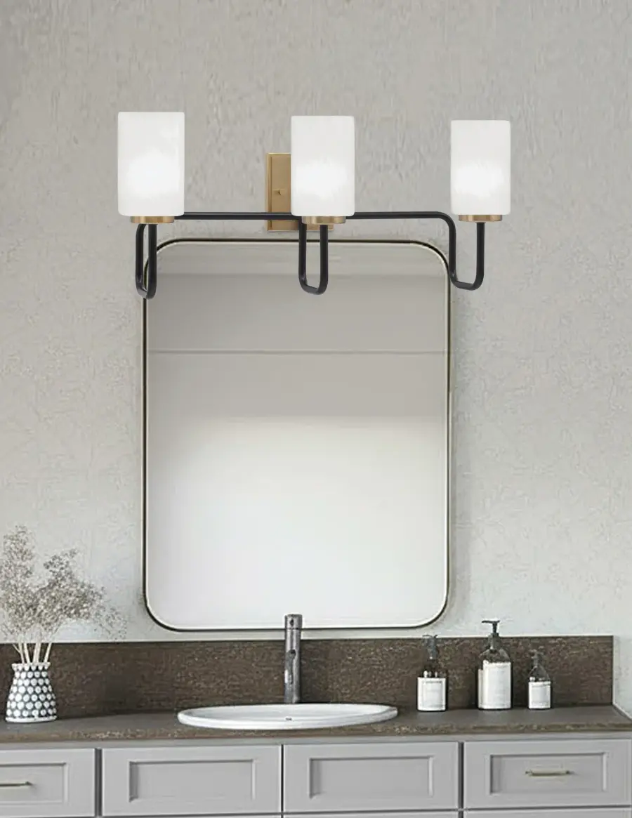Elegant Two-Tone Bath Bar with Luxurious Marble Glass Shades - Image 3