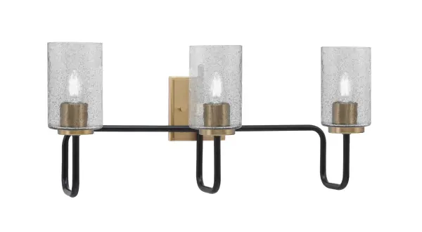 The Sandia 3-Light Bath Bar combines bold Matte Black and New Age Brass finishes with unique Smoke Bubble Glass shades. Perfect for modern and transitional bathrooms, it creates a soft, warm glow while adding sophisticated style.
