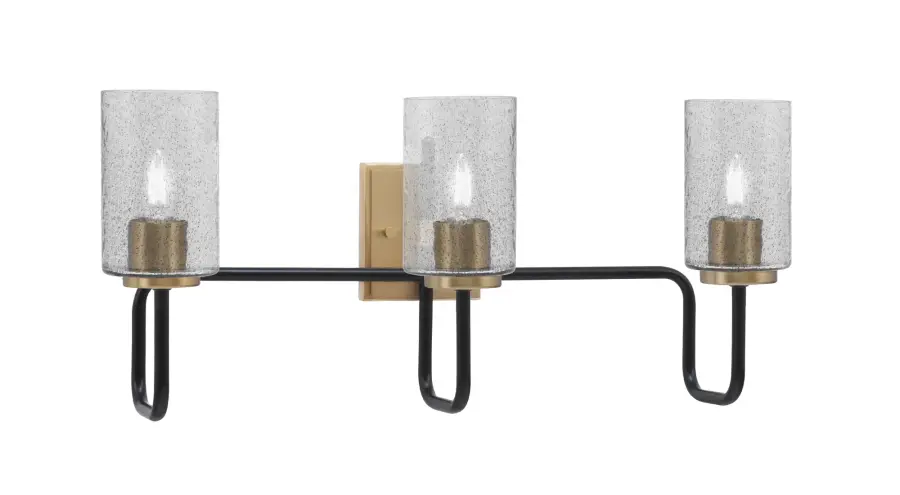 Sandia 3-Light Bath Bar in Matte Black & New Age Brass with Smoke Bubble Glass - Image 1