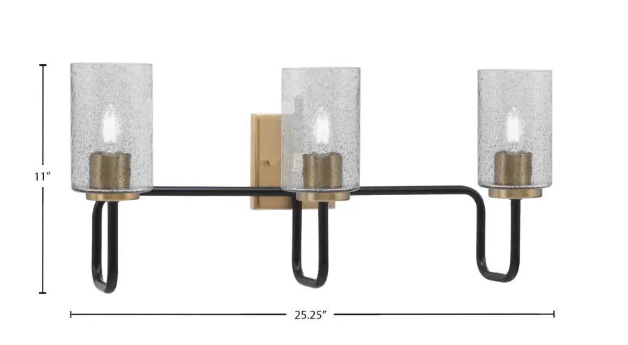Sandia 3-Light Bath Bar in Matte Black & New Age Brass with Smoke Bubble Glass - Image 2