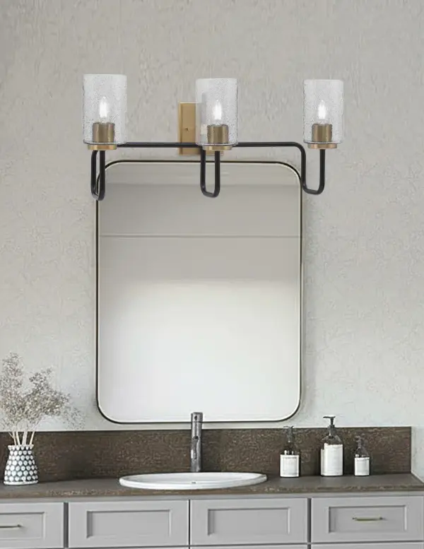 Sandia 3-Light Bath Bar in Matte Black & New Age Brass with Smoke Bubble Glass - Image 3