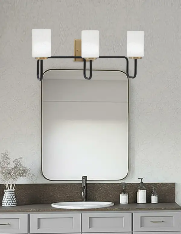 Sandia 3-Light Bath Bar in Matte Black & New Age Brass - Image 3