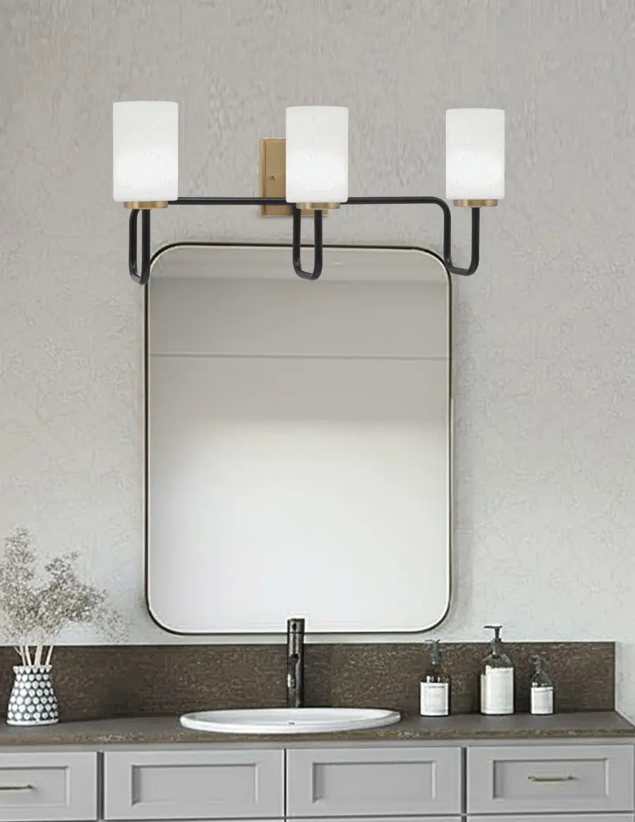 Sandia 3-Light Bath Bar in Matte Black & New Age Brass - Image 3