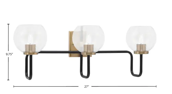 The Sandia 3-Light Bath Bar combines striking two-tone finishes with textured bubble glass for a contemporary look. Perfect for modern and transitional bathrooms, it provides ample illumination across 27 inches. - alternate view