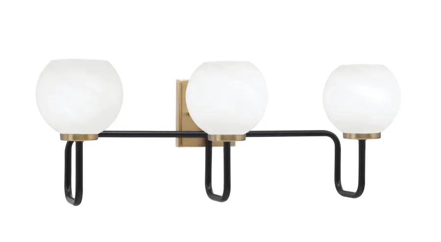 Sandia 3-Light Bath Bar in Matte Black & New Age Brass with White Marble Glass - Image 1