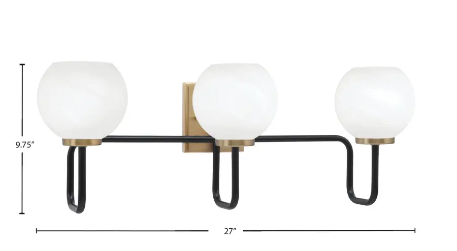 Sandia 3-Light Bath Bar in Matte Black & New Age Brass with White Marble Glass - Image 2