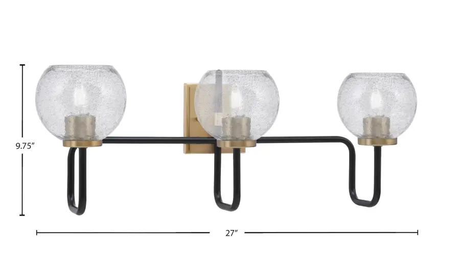 Sandia 3-Light Bath Bar in Matte Black & New Age Brass with Smoke Bubble Glass - Image 2