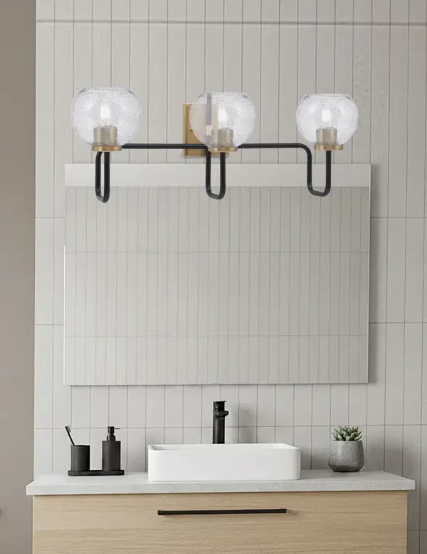 Sandia 3-Light Bath Bar in Matte Black & New Age Brass with Smoke Bubble Glass - Image 3