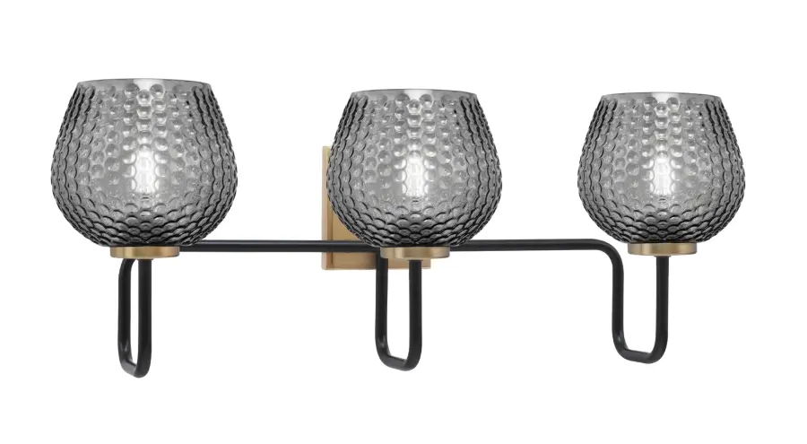 Sandia 3 Light Bath Bar in Matte Black & New Age Brass with Smoke Glass - Image 1