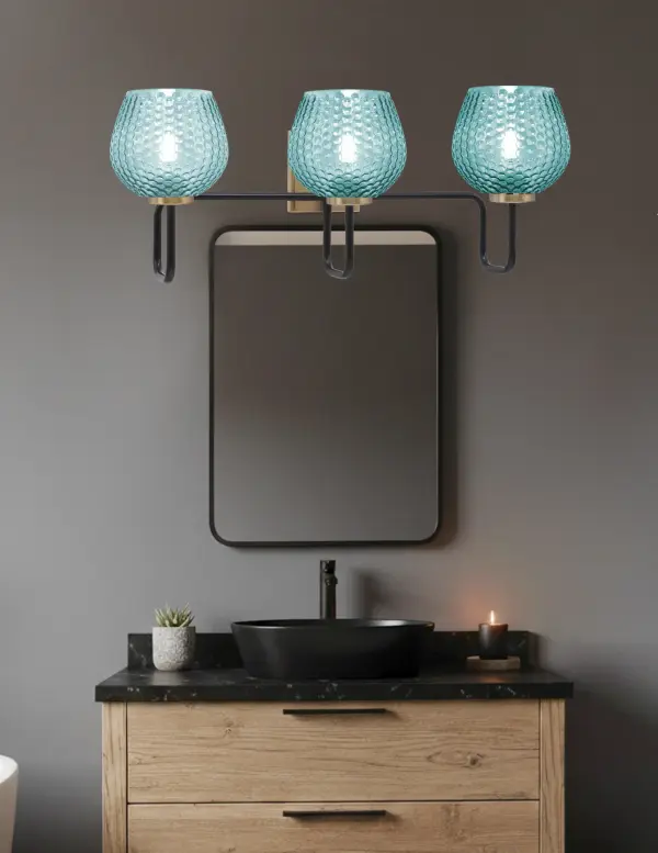 Sandia 3 Light Bath Bar with Turquoise Glass - Image 3