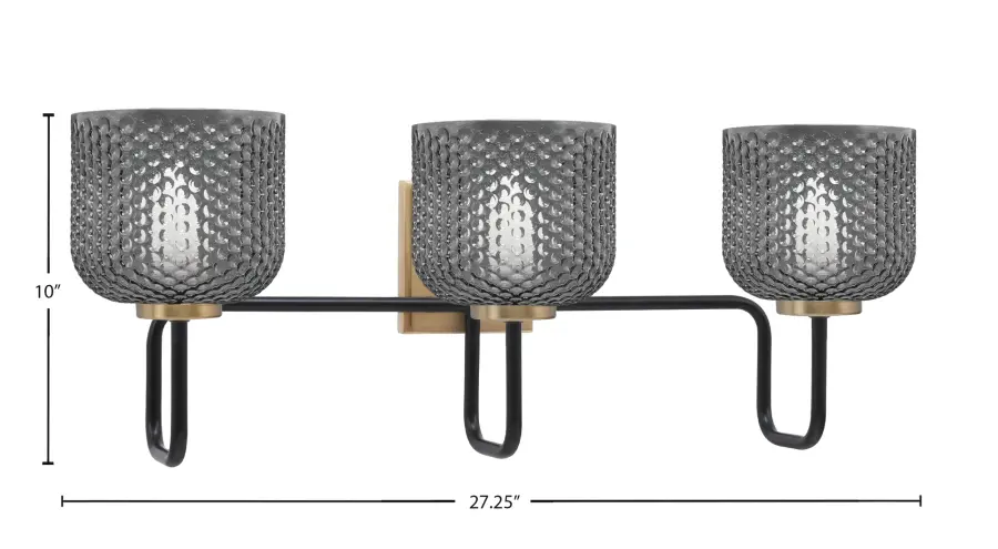 Sandia 3 Light Bath Bar in Matte Black & New Age Brass with Smoke Glass - Image 2