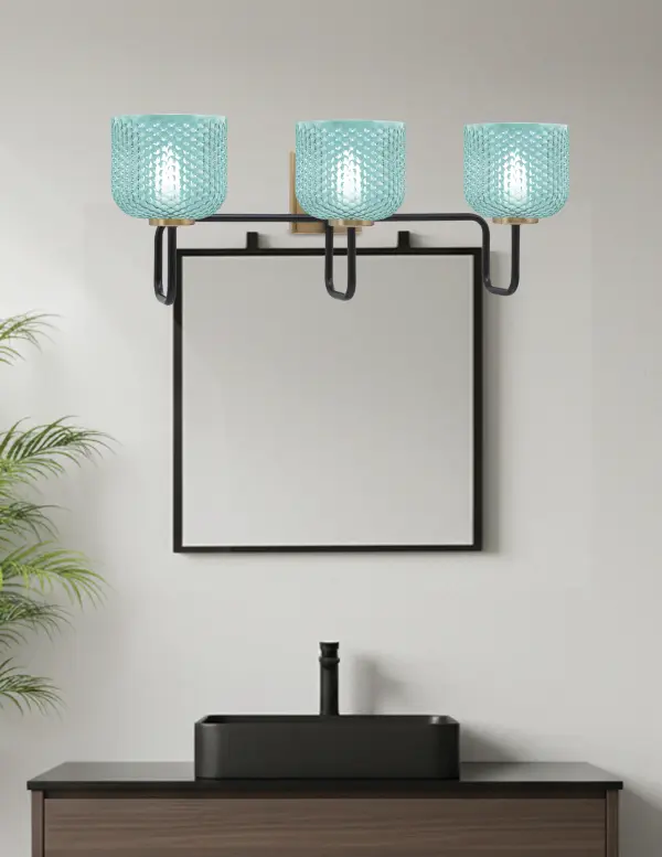 Bold Contemporary Bath Bar with Vibrant Turquoise Glass Accents - Image 3