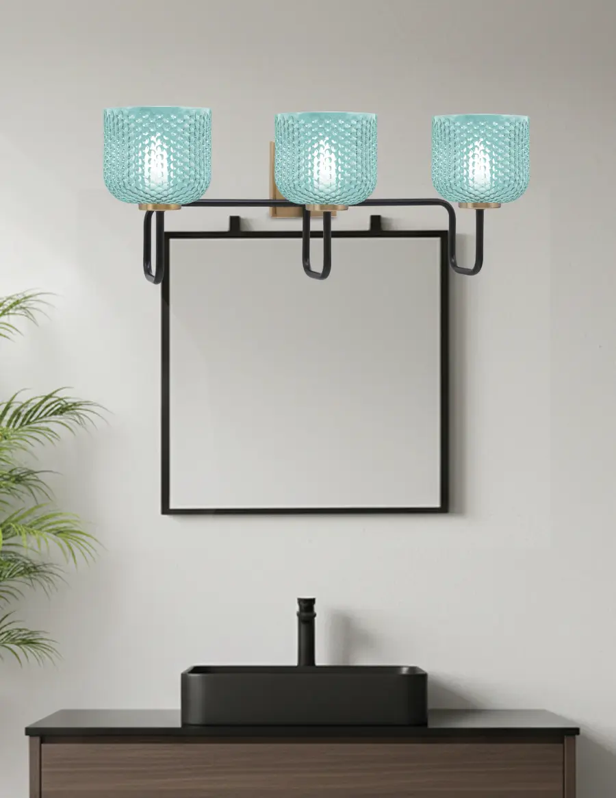Bold Contemporary Bath Bar with Vibrant Turquoise Glass Accents - Image 3