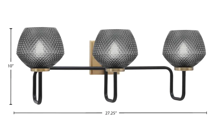 Sandia 3 Light Bath Bar in Matte Black & New Age Brass with Smoke Glass - Image 2