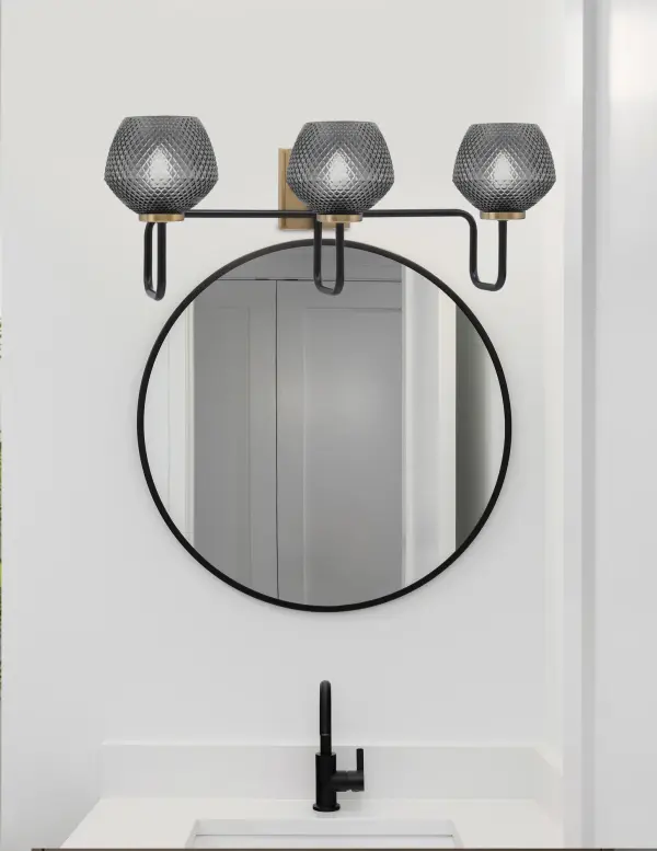 Sandia 3 Light Bath Bar in Matte Black & New Age Brass with Smoke Glass - Image 3