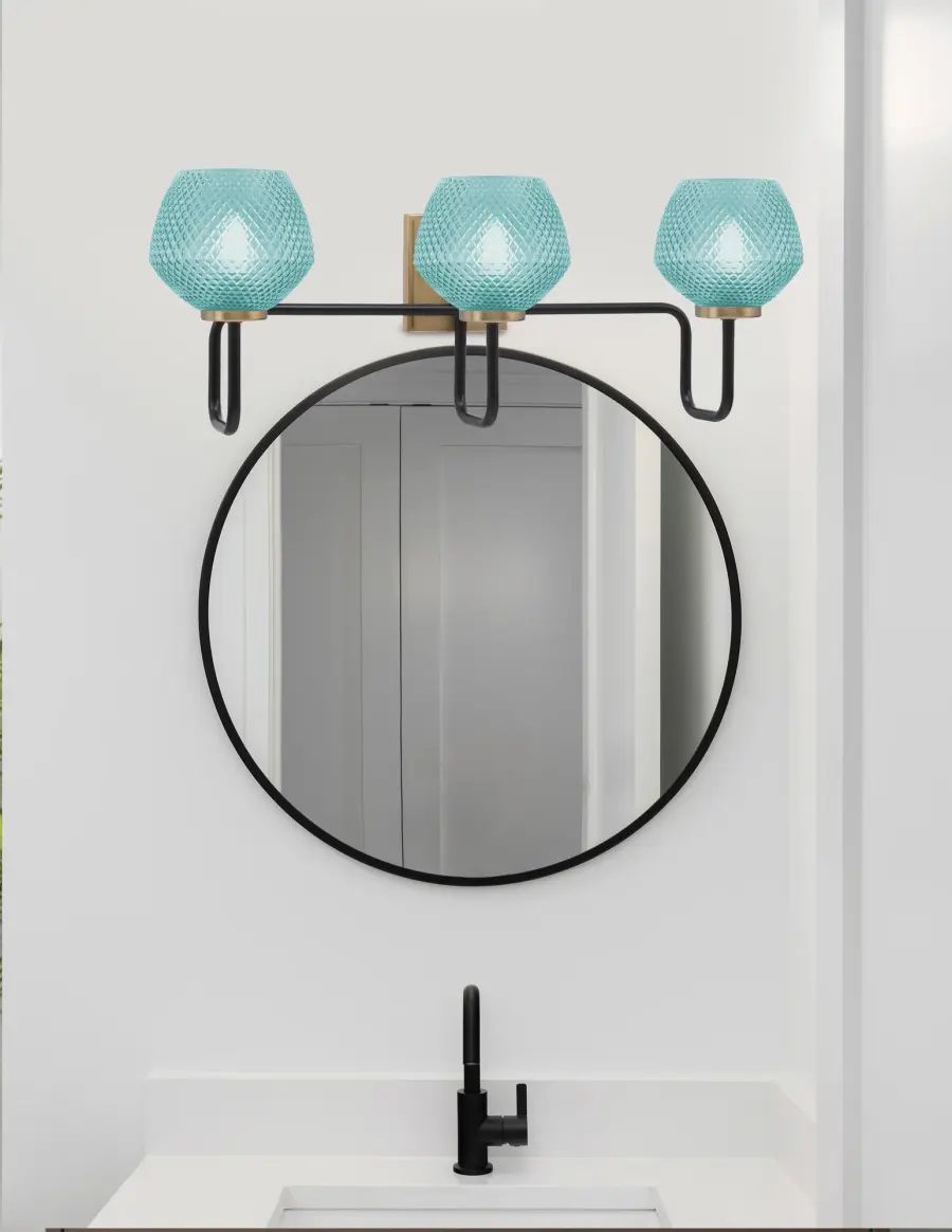 Bold Contemporary Bath Bar with Vibrant Turquoise Glass Accents - Image 3