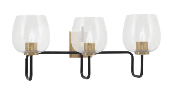 The Sandia 3-Light Bath Bar combines striking mixed metal finishes with textured bubble glass to create a contemporary statement piece. Perfect for modern bathrooms seeking both style and function.