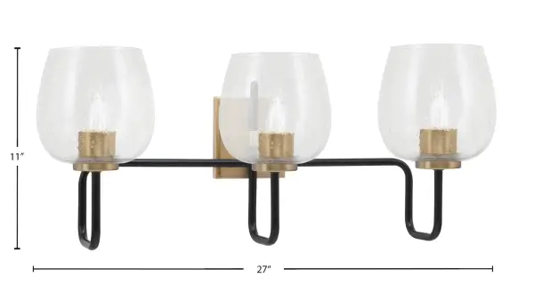 The Sandia 3-Light Bath Bar combines striking mixed metal finishes with textured bubble glass to create a contemporary statement piece. Perfect for modern bathrooms seeking both style and function. - alternate view