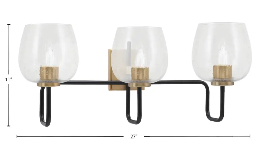 Sandia 3-Light Bath Bar in Matte Black & New Age Brass with Clear Bubble Glass - Image 2