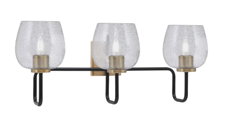Sandia 3-Light Bath Bar in Matte Black & New Age Brass with Smoke Bubble Glass - Image 1