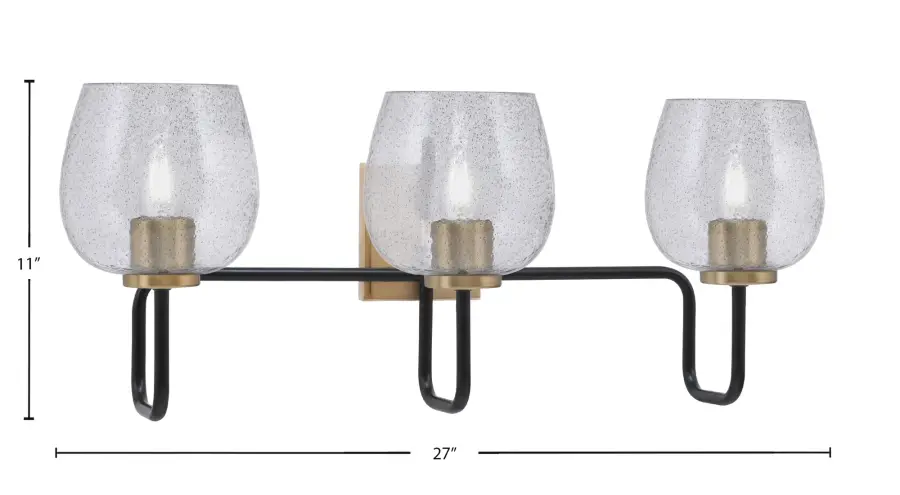 Sandia 3-Light Bath Bar in Matte Black & New Age Brass with Smoke Bubble Glass - Image 2