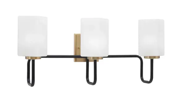 Sophisticated Two-Tone Bath Bar with Geometric Marble Glass Shades - Image 1