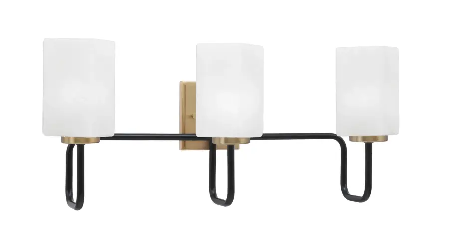 Sophisticated Two-Tone Bath Bar with Geometric Marble Glass Shades - Image 1