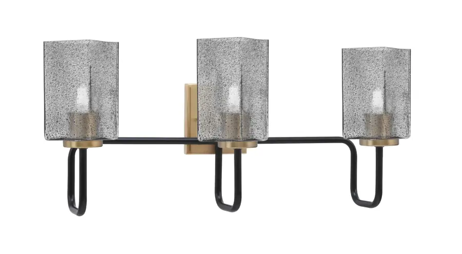 Sandia 3-Light Bath Bar in Matte Black & New Age Brass with Smoke Bubble Glass - Image 1