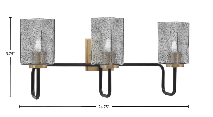 Sandia 3-Light Bath Bar in Matte Black & New Age Brass with Smoke Bubble Glass - Image 2