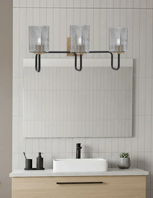 Sandia 3-Light Bath Bar in Matte Black & New Age Brass with Smoke Bubble Glass - Image 3