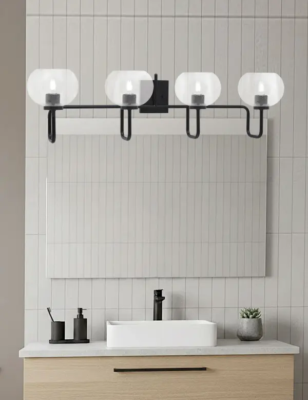 Bold Modern Bath Bar with Artisan Bubble Glass Shades - Image 3