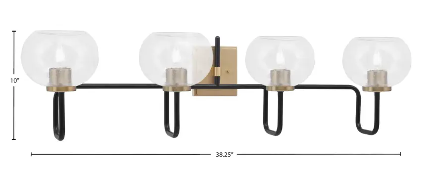 Sandia 4 Light Bath Bar in Matte Black & New Age Brass with Clear Bubble Glass - Image 2