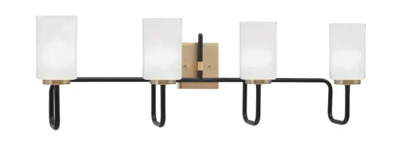 The Sandia 4 Light Bath Bar combines contemporary design with timeless elegance. Its striking Matte Black and New Age Brass finish creates visual interest, while the White Marble Glass shades provide soft, diffused lighting perfect for bathroom vanities.