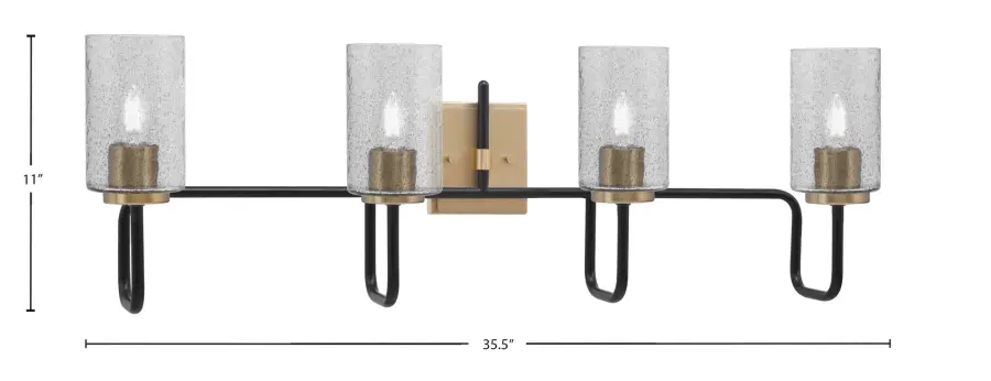 Sandia 4 Light Bath Bar in Matte Black & New Age Brass with Smoke Bubble Glass - Image 2
