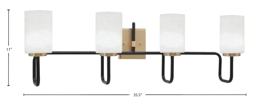 Sandia 4 Light Bath Bar in Matte Black & New Age Brass with White Muslin Glass - Image 2