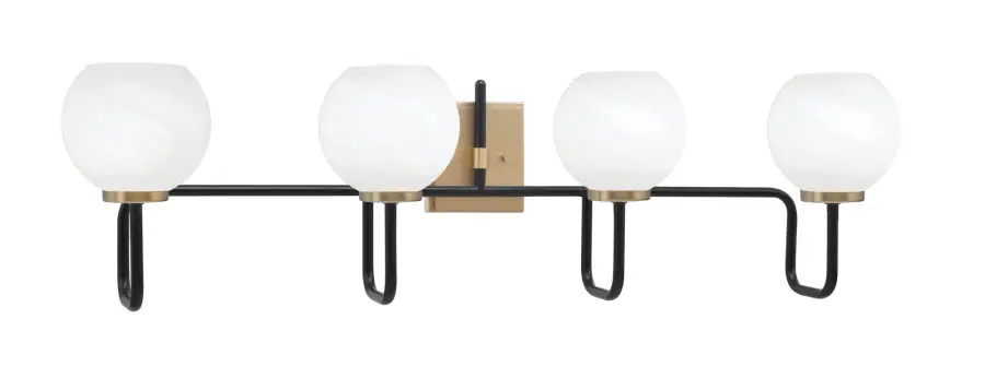 Sandia 4 Light Bath Bar in Matte Black & New Age Brass with White Marble Glass - Image 1