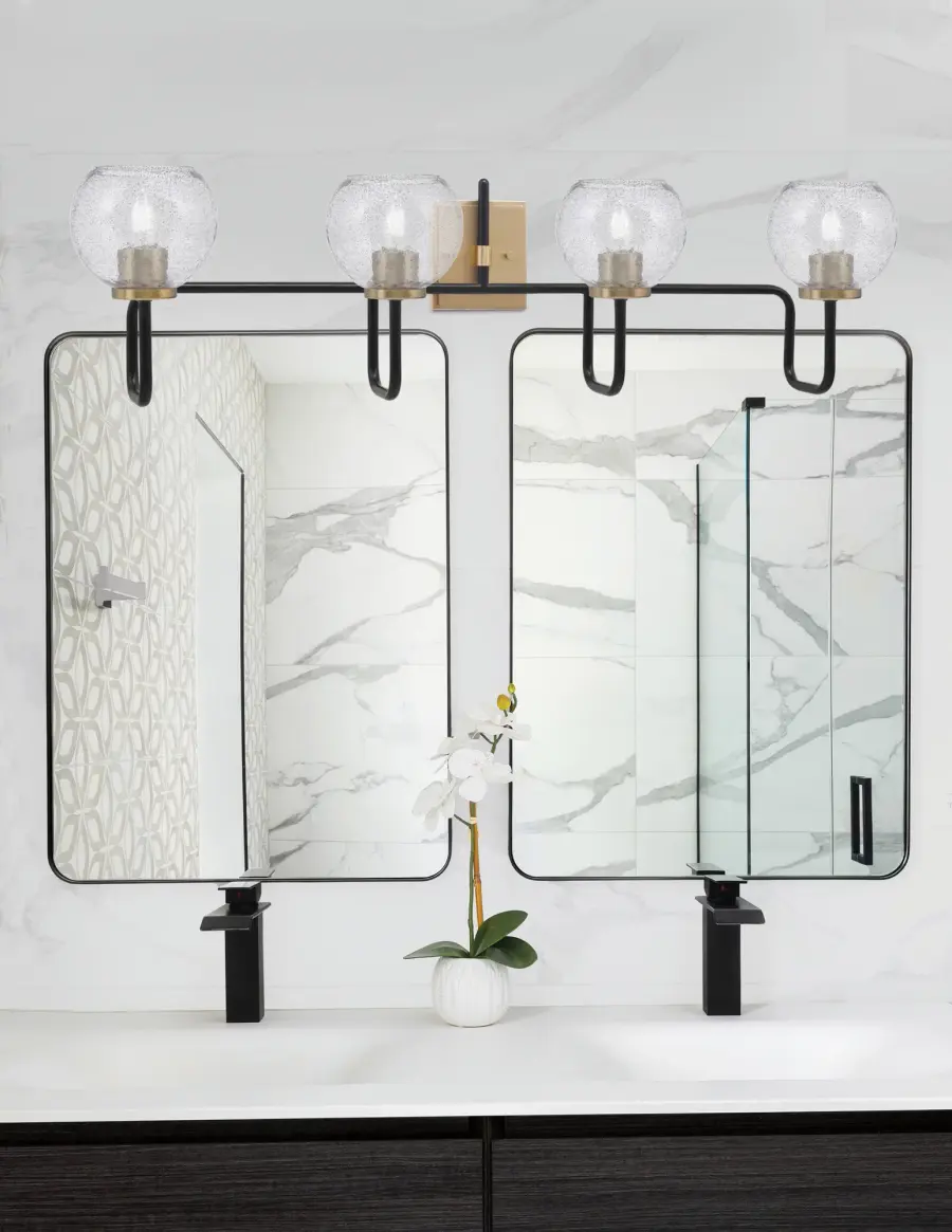 Bold Two-Tone Bath Bar with Distinctive Textured Glass Shades - Image 3