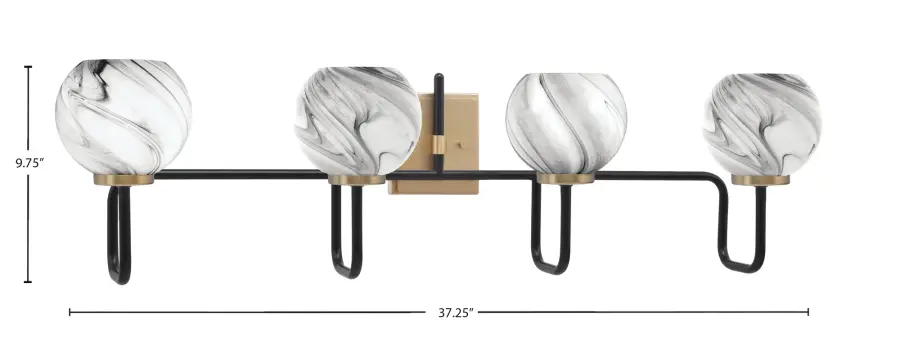 Bold Two-Tone Bath Bar with Striking Onyx Swirl Glass Shades - Image 2