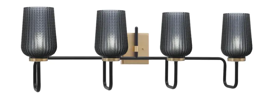Sandia 4 Light Bath Bar in Matte Black & New Age Brass with Smoke Glass - Image 1