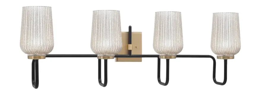 Sandia 4 Light Bath Bar in Matte Black & New Age Brass with Silver Textured Glass - Image 1