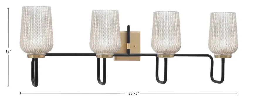 Sandia 4 Light Bath Bar in Matte Black & New Age Brass with Silver Textured Glass - Image 2
