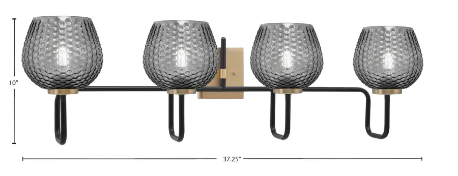 Sandia 4 Light Bath Bar in Matte Black & New Age Brass with Smoke Glass - Image 2