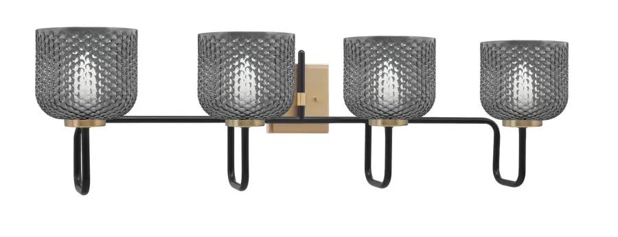 Sandia 4 Light Bath Bar in Matte Black & New Age Brass with Smoke Glass - Image 1