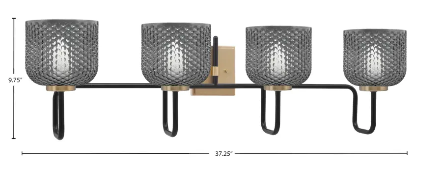 Sandia 4 Light Bath Bar in Matte Black & New Age Brass with Smoke Glass - Image 2