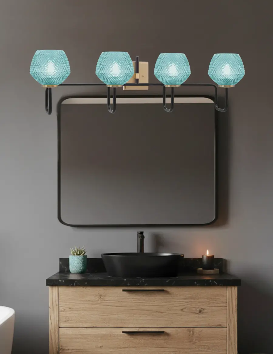 Sandia 4 Light Bath Bar with Turquoise Textured Glass - Image 3