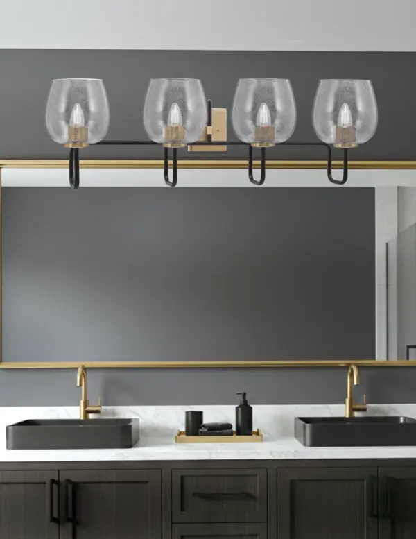 Sandia 4-Light Bath Bar with Clear Bubble Glass - Image 3