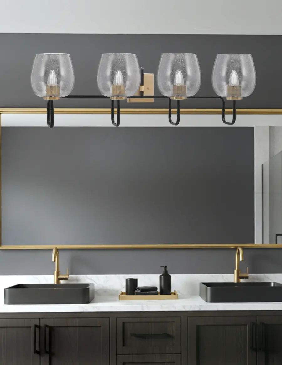 Sandia 4-Light Bath Bar with Clear Bubble Glass - Image 3